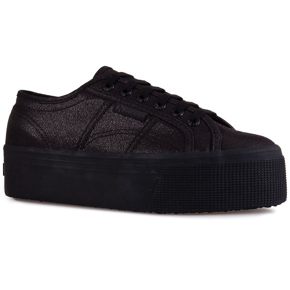 Superga 2790 Lame Black Platform Sneakers - Women's Sneakers USA | US3982053